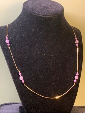 Delicate Gold-Tone Chain Necklace with Pink Bead Accents